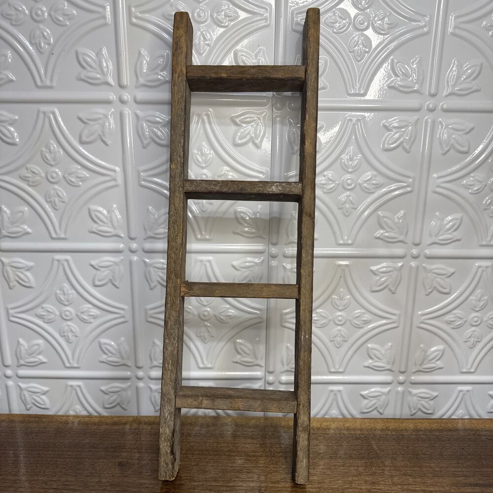 Antique Primitive Wooden Ladder Rustic Décor Brown Medium Wood Primitive